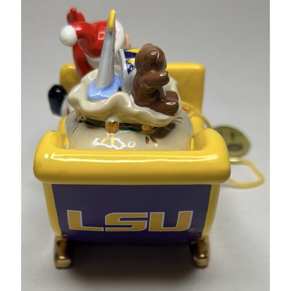 2008 Danbury Mint LSU Christmas Santa with Sleigh Ornament 3.5" With Tag And Box - Picture 6 of 13